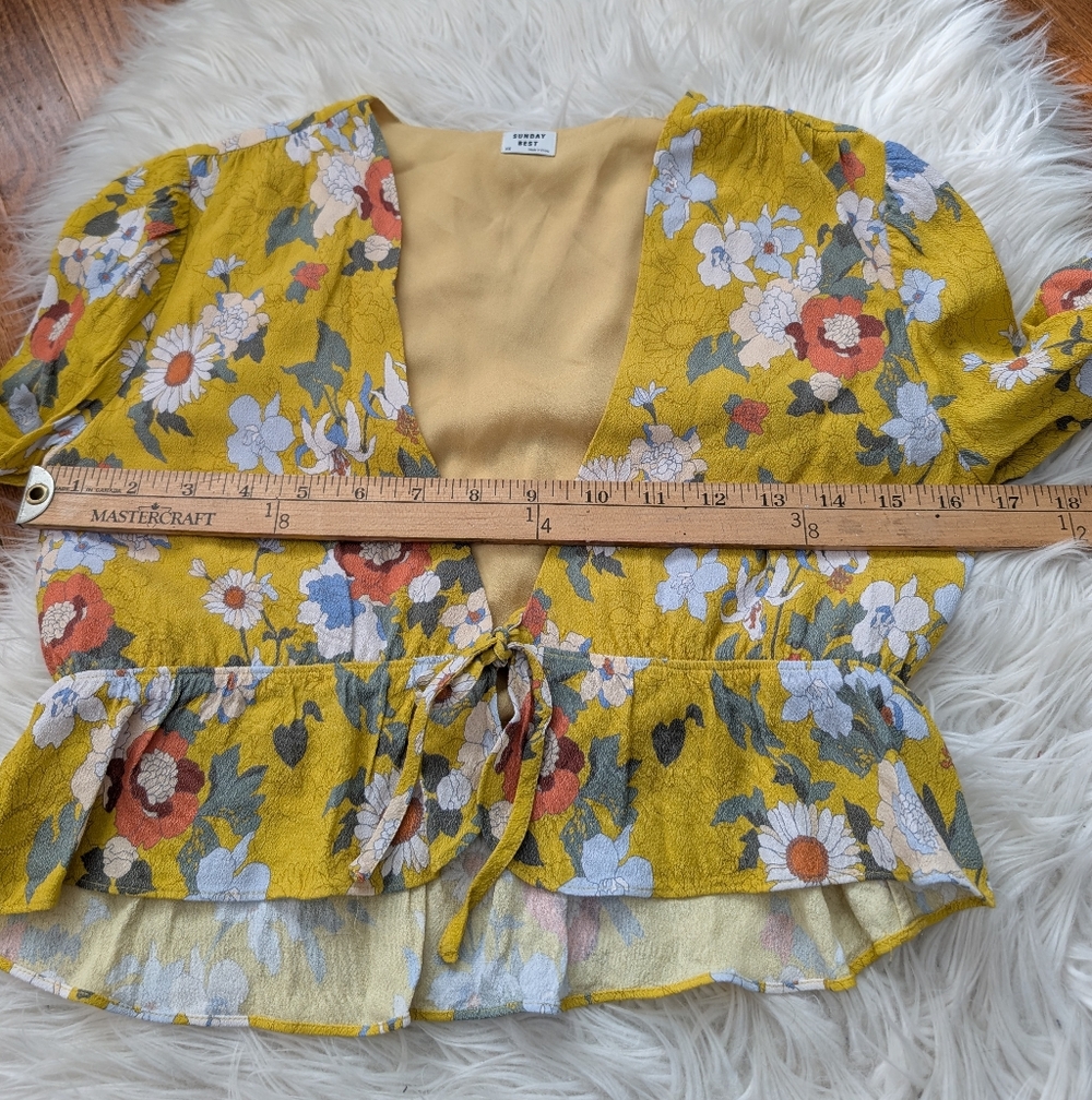 Aritzia Sunday Best Tie Front Retro Floral Print Blouse Top XS - Picture 14 of 16
